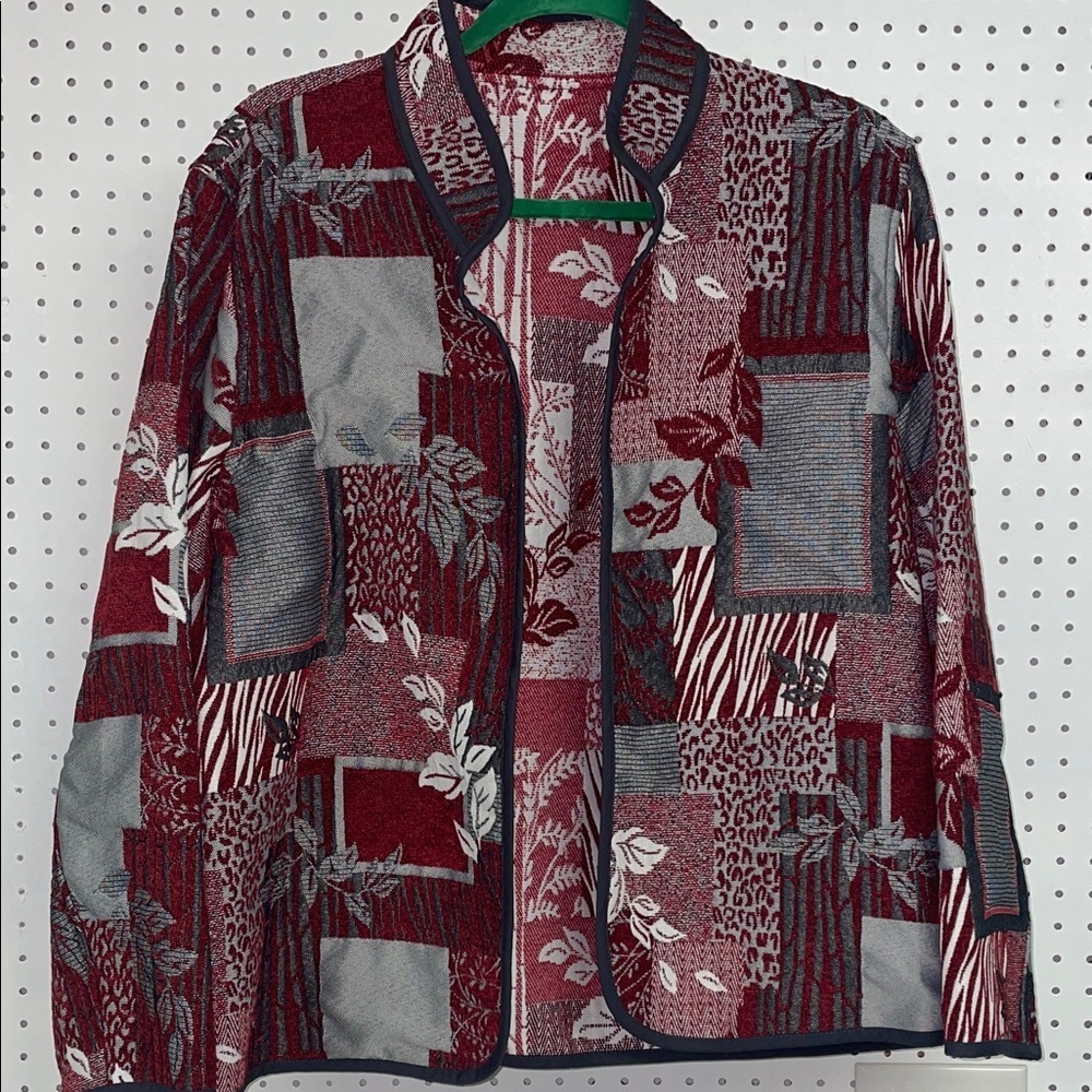 BonWorth Open Face Patchwork Red & Gray Lightweight Jacket.  Size Medium